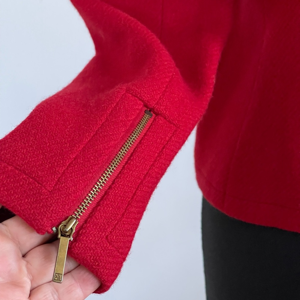 Lauren Ralph Lauren Red Wool Blend Women's Blazer Sz 4 Zipper Jacket Collarless - Picture 11 of 13